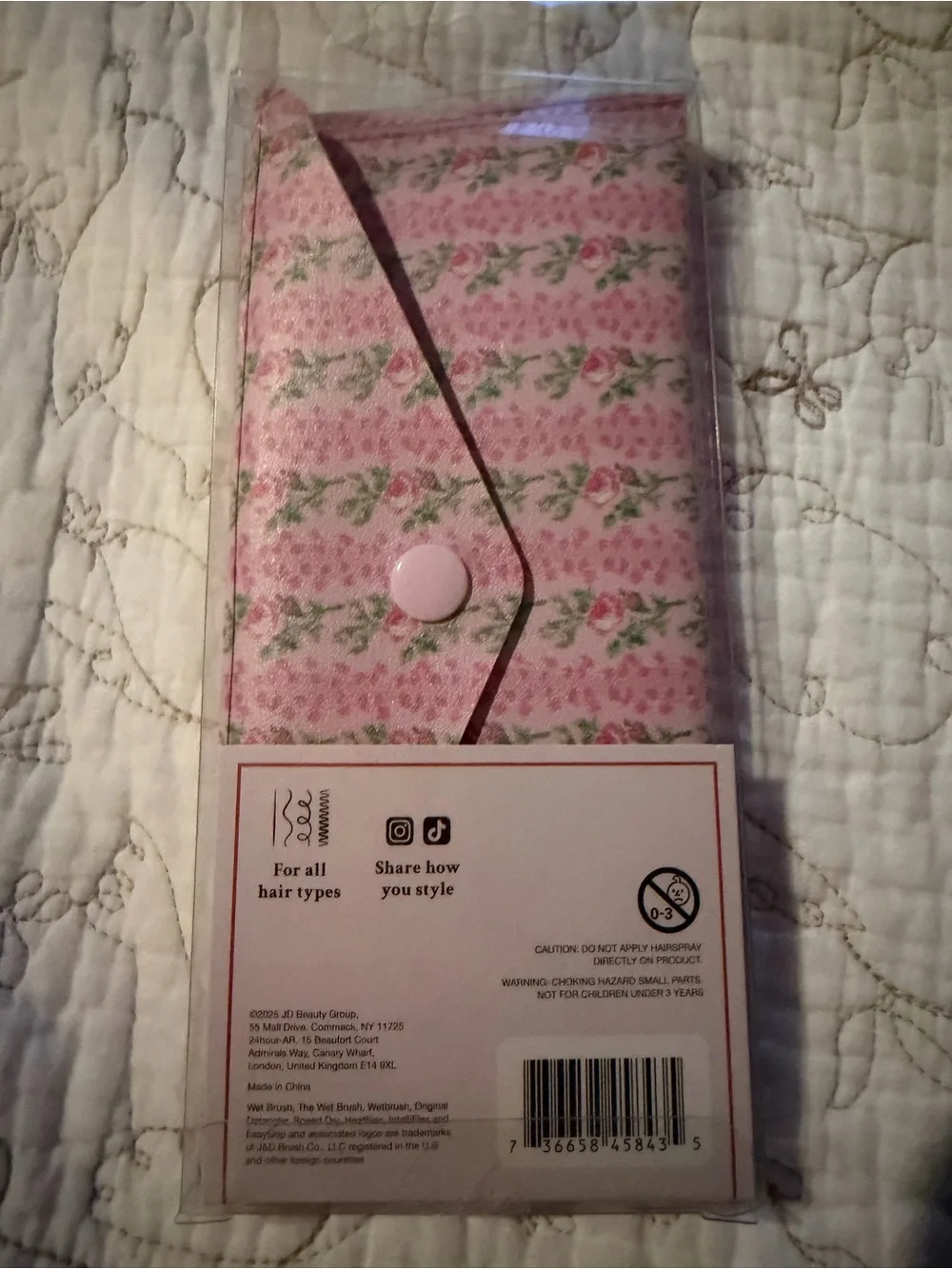 LoveShackFancy Pink Floral Comb & Travel Case in Strawberry Macroon